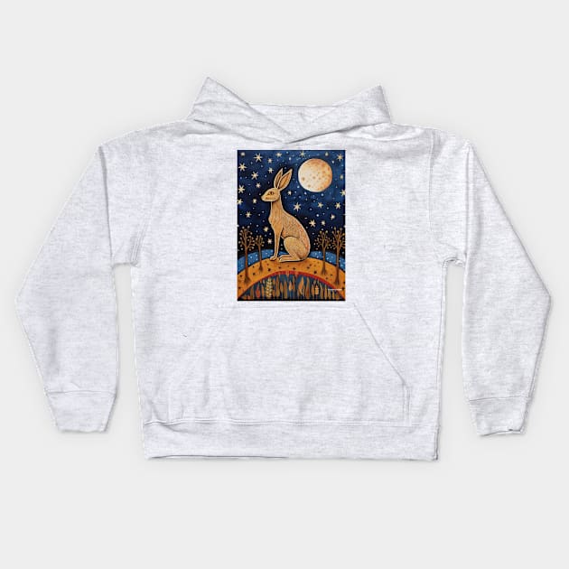 Moonlit Reverie: The Hare's Serenity Kids Hoodie by thewandswant